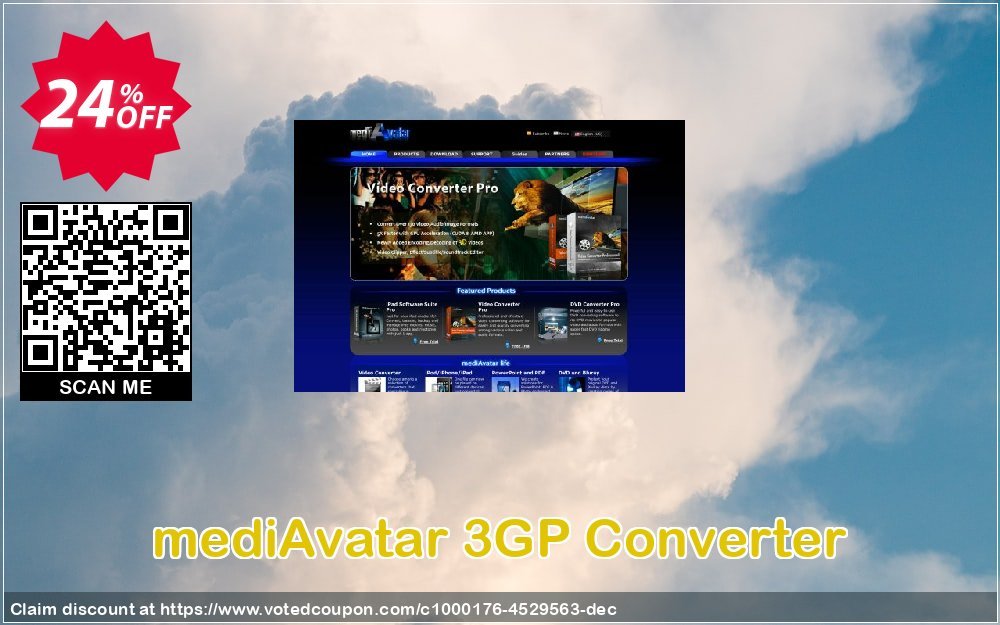 mediAvatar 3GP Converter Coupon, discount mediAvatar 3GP Converter super promotions code 2024. Promotion: super promotions code of mediAvatar 3GP Converter 2024