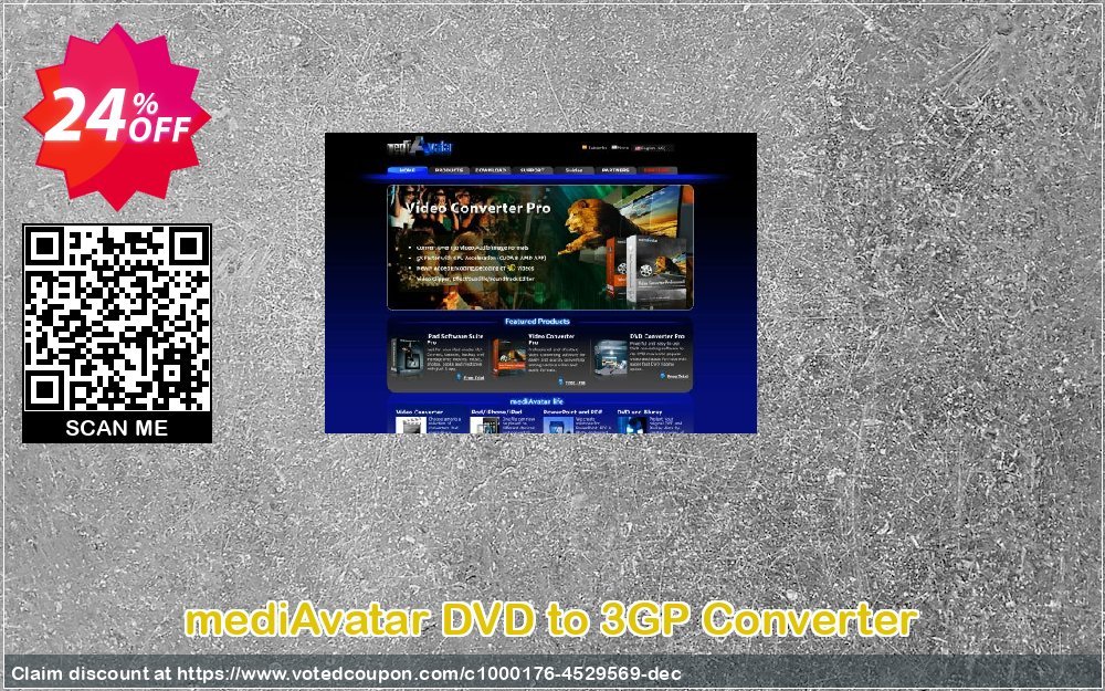 mediAvatar DVD to 3GP Converter Coupon, discount mediAvatar DVD to 3GP Converter awesome discounts code 2023. Promotion: awesome discounts code of mediAvatar DVD to 3GP Converter 2023