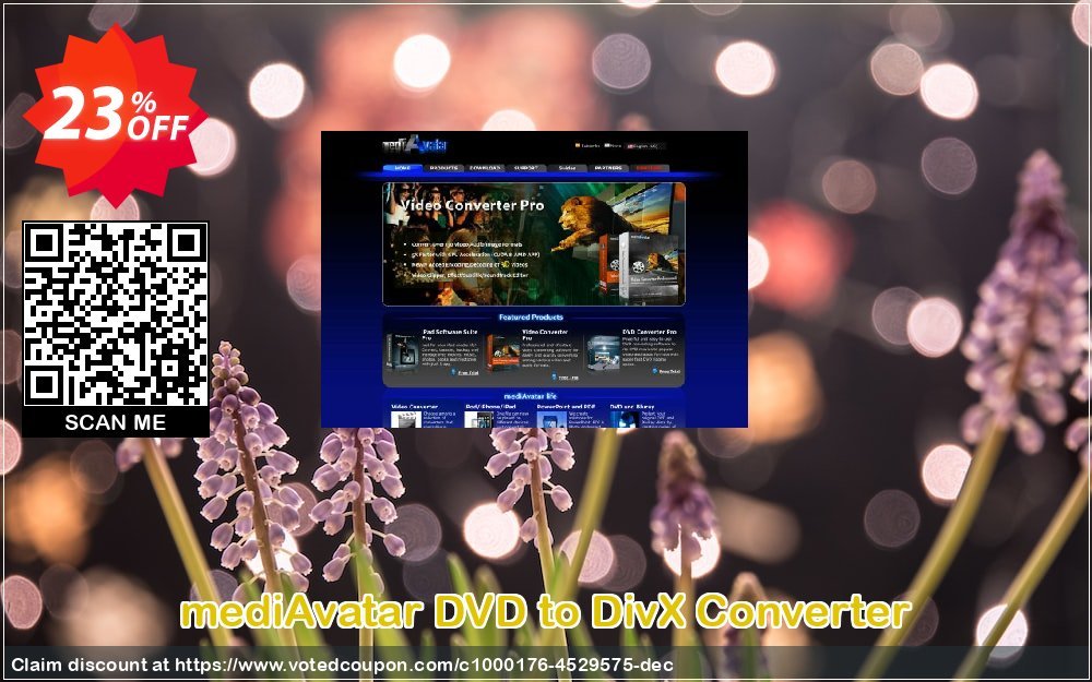 mediAvatar DVD to DivX Converter Coupon, discount mediAvatar DVD to DivX Converter stirring promo code 2023. Promotion: stirring promo code of mediAvatar DVD to DivX Converter 2023