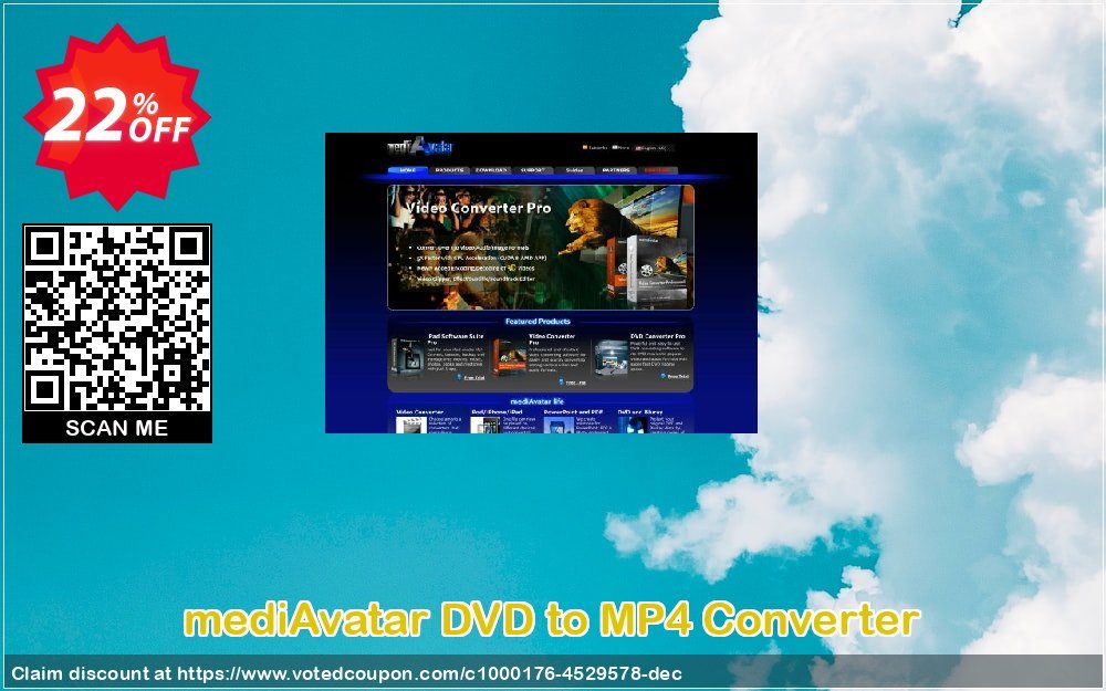 mediAvatar DVD to MP4 Converter Coupon, discount mediAvatar DVD to MP4 Converter fearsome sales code 2024. Promotion: fearsome sales code of mediAvatar DVD to MP4 Converter 2024