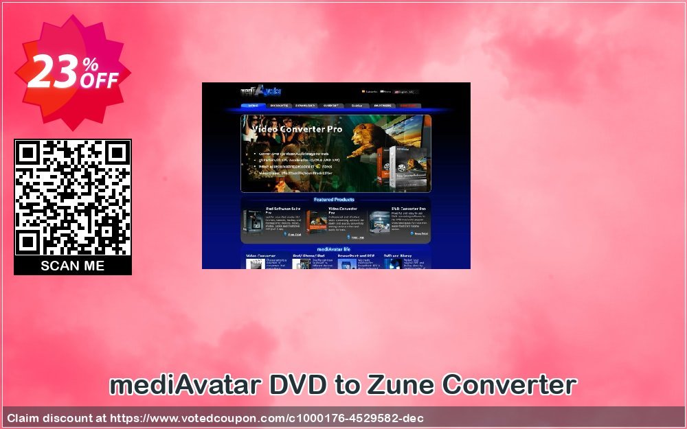 mediAvatar DVD to Zune Converter Coupon, discount mediAvatar DVD to Zune Converter wondrous promo code 2024. Promotion: wondrous promo code of mediAvatar DVD to Zune Converter 2024