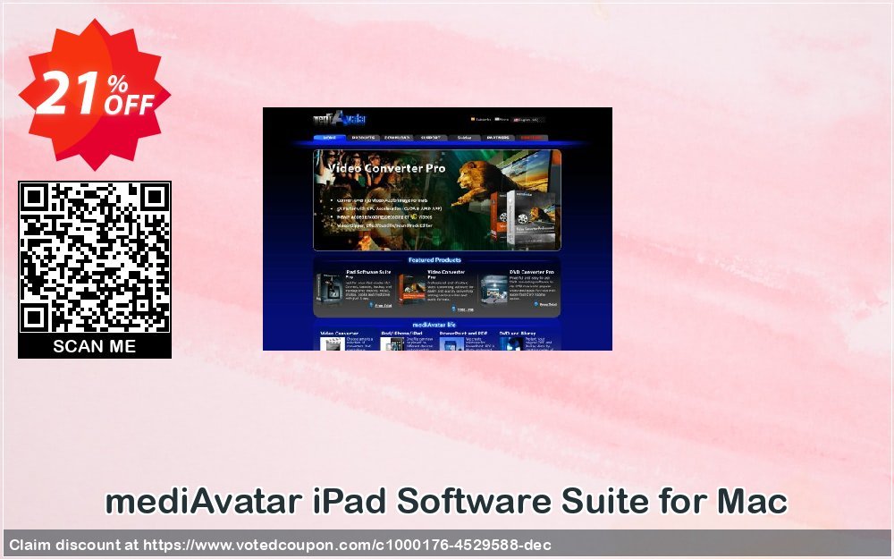 mediAvatar iPad Software Suite for MAC Coupon, discount mediAvatar iPad Software Suite for Mac big discount code 2024. Promotion: big discount code of mediAvatar iPad Software Suite for Mac 2024