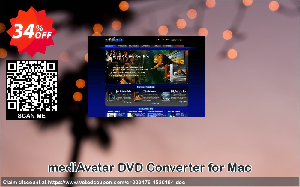 mediAvatar DVD Converter for MAC Coupon, discount DVD Converter for Mac/PC $20 OFF. Promotion: super promo code of mediAvatar DVD Converter for Mac 2024