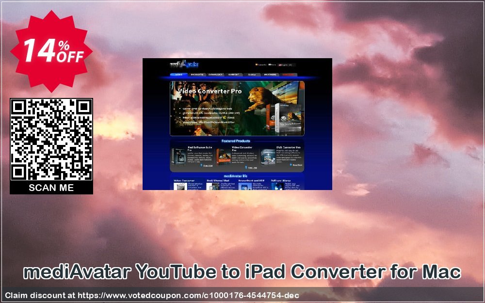mediAvatar YouTube to iPad Converter for MAC Coupon, discount mediAvatar YouTube to iPad Converter for Mac imposing sales code 2024. Promotion: imposing sales code of mediAvatar YouTube to iPad Converter for Mac 2024