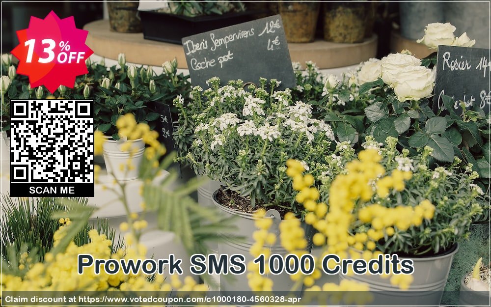 Prowork SMS 1000 Credits Coupon, discount Prowork SMS 1000 Credits formidable promotions code 2024. Promotion: formidable promotions code of Prowork SMS 1000 Credits 2024