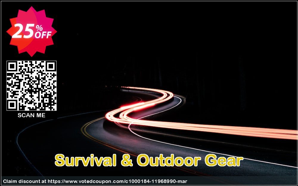 Survival & Outdoor Gear Coupon, discount GET $50/- OFF FOR TODAY ONLY!. Promotion: amazing deals code of Survival & Outdoor Gear 2024