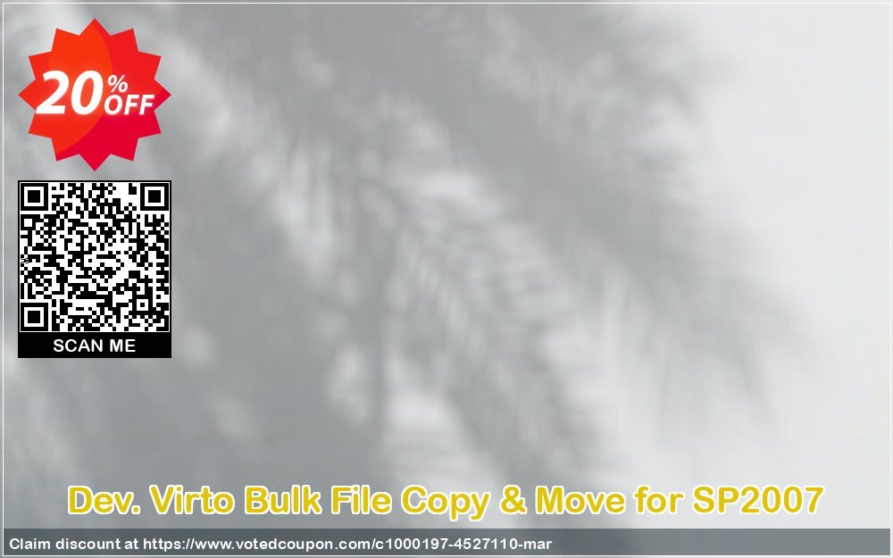 Dev. Virto Bulk File Copy & Move for SP2007 Coupon Code Apr 2024, 20% OFF - VotedCoupon