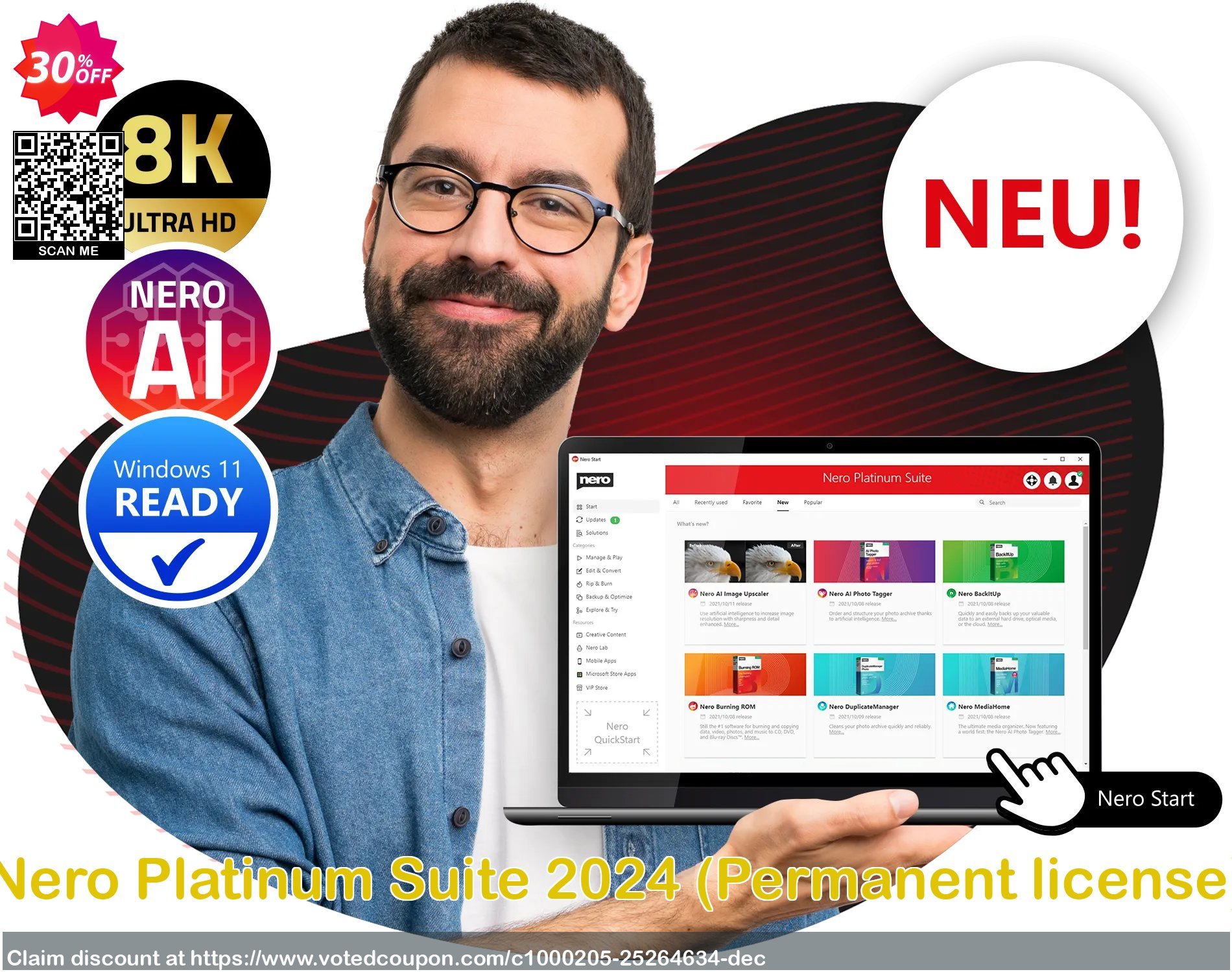 Nero Platinum Suite 2023, Permanent Plan  Coupon, discount 30% Support - Subscription Products. Promotion: Best promo code of Nero Platinum Suite 2023
