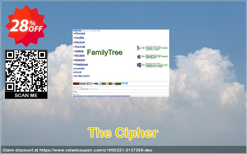 The Cipher Coupon, discount FamilyTree. Promotion: wonderful offer code of The Cipher 2023