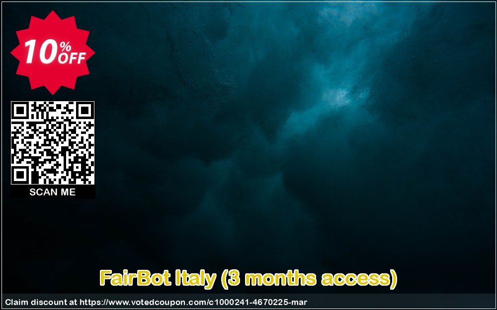 FairBot Italy, 3 months access  Coupon, discount FairBot Italy (3 months access) excellent discount code 2024. Promotion: excellent discount code of FairBot Italy (3 months access) 2024