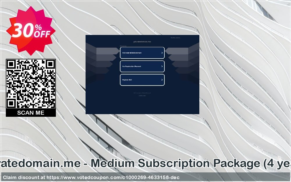 Privatedomain.me - Medium Subscription Package, 4 years  Coupon, discount Privatedomain.me - Medium Subscription Package (4 years) special offer code 2023. Promotion: special offer code of Privatedomain.me - Medium Subscription Package (4 years) 2023