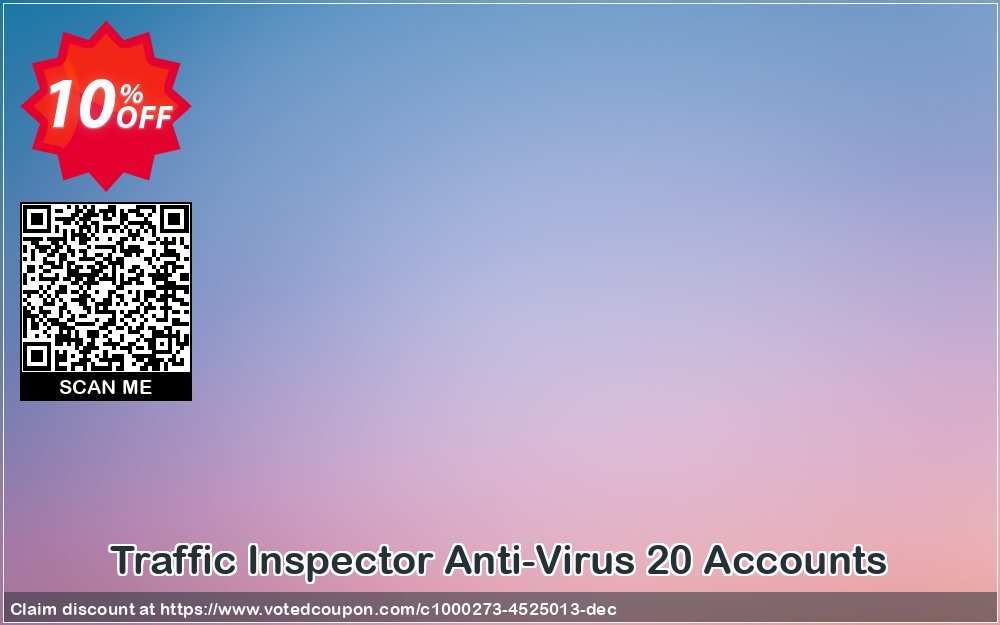Traffic Inspector Anti-Virus 20 Accounts Coupon, discount Traffic Inspector Anti-Virus powered by Kaspersky (1 Year) 20 Accounts exclusive sales code 2024. Promotion: exclusive sales code of Traffic Inspector Anti-Virus powered by Kaspersky (1 Year) 20 Accounts 2024