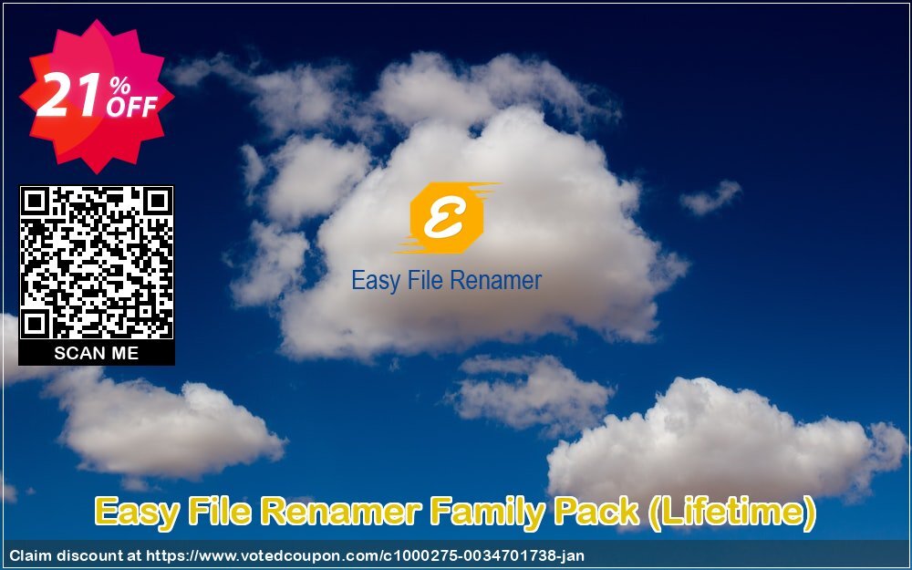 Easy File Renamer Family Pack, Lifetime  Coupon, discount 20% OFF Easy File Renamer Family Pack (Lifetime), verified. Promotion: Imposing deals code of Easy File Renamer Family Pack (Lifetime), tested & approved