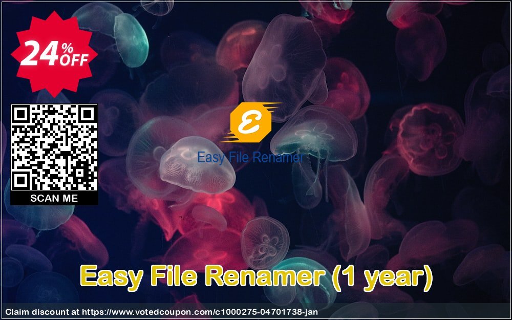 Easy File Renamer, Yearly  Coupon, discount 20% OFF SORCIM Easy File Renamer (1 year), verified. Promotion: Imposing deals code of SORCIM Easy File Renamer (1 year), tested & approved