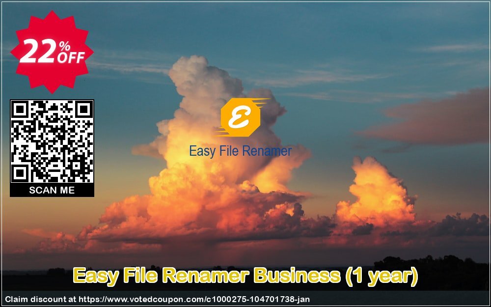 Easy File Renamer Business, Yearly  Coupon, discount 20% OFF Easy File Renamer Business (1 year), verified. Promotion: Imposing deals code of Easy File Renamer Business (1 year), tested & approved