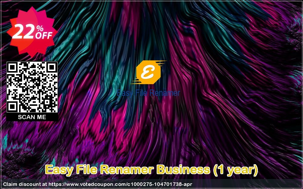 Easy File Renamer Business, Yearly  Coupon, discount 20% OFF Easy File Renamer Business (1 year), verified. Promotion: Imposing deals code of Easy File Renamer Business (1 year), tested & approved