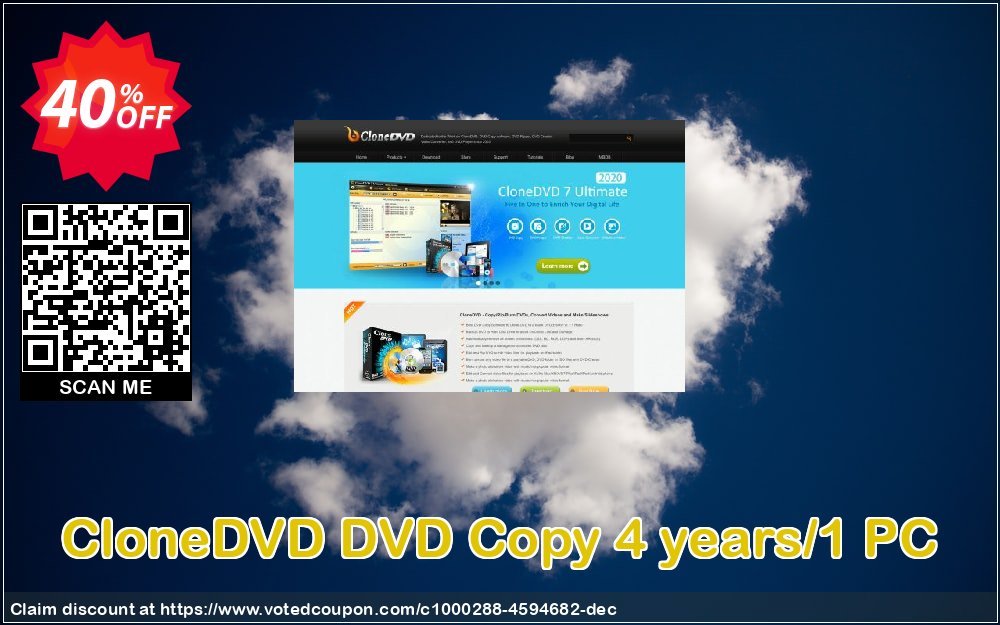 CloneDVD DVD Copy 4 years/1 PC Coupon, discount CloneDVD DVD Copy 4 years/1 PC wonderful discounts code 2023. Promotion: wonderful discounts code of CloneDVD DVD Copy 4 years/1 PC 2023