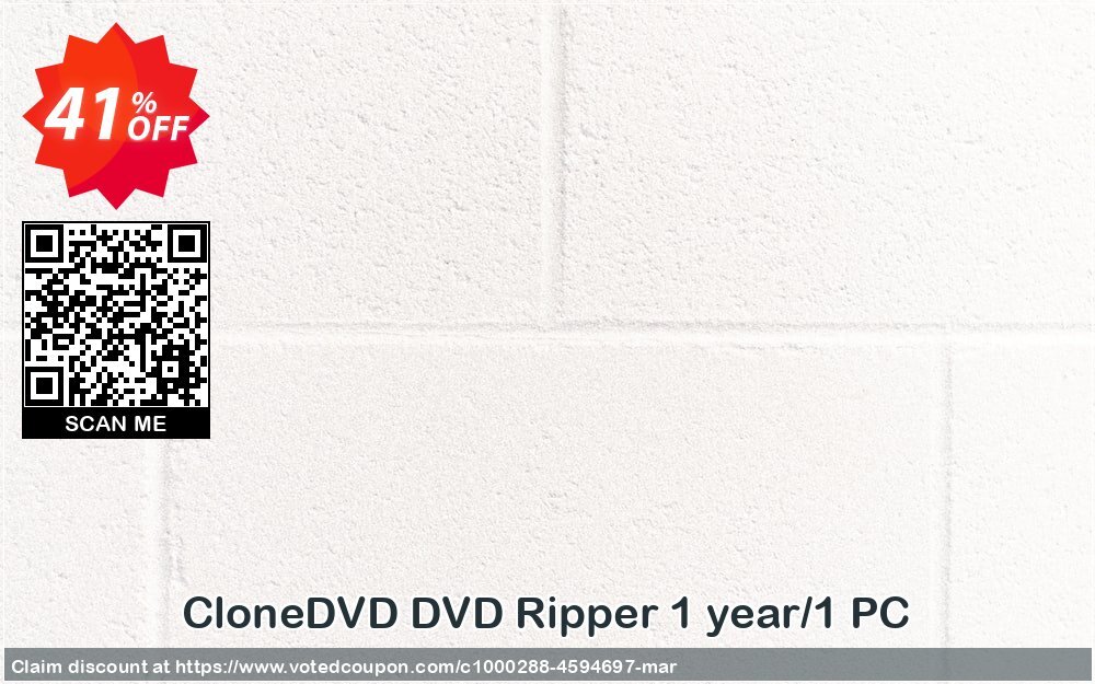 CloneDVD DVD Ripper Yearly/1 PC Coupon, discount CloneDVD DVD Ripper 1 year/1 PC amazing promotions code 2024. Promotion: amazing promotions code of CloneDVD DVD Ripper 1 year/1 PC 2024