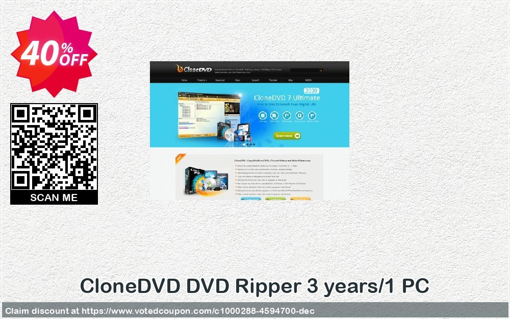 CloneDVD DVD Ripper 3 years/1 PC Coupon Code May 2024, 40% OFF - VotedCoupon