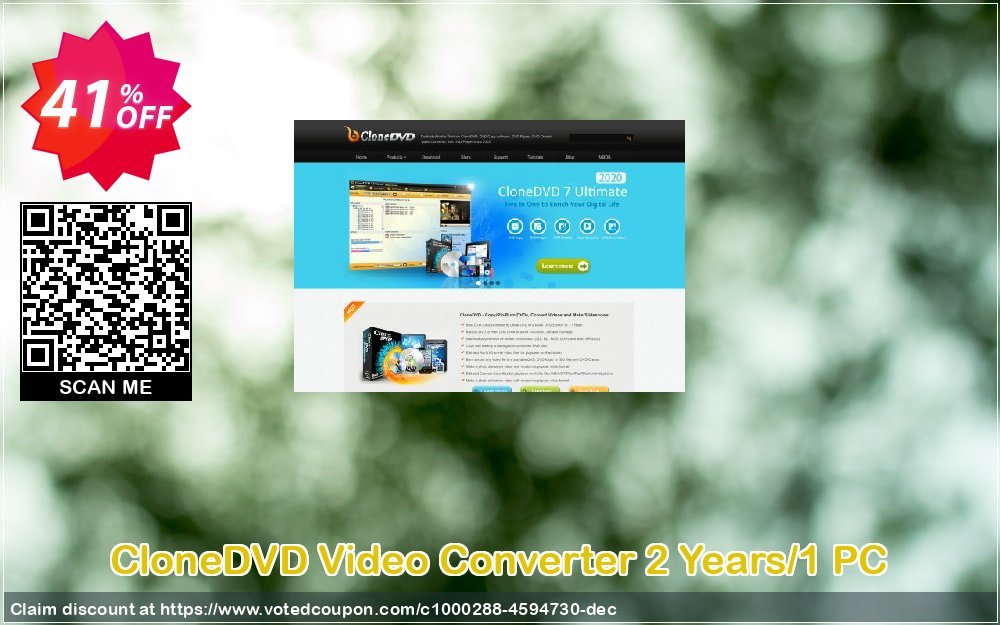 CloneDVD Video Converter 2 Years/1 PC Coupon Code May 2024, 41% OFF - VotedCoupon