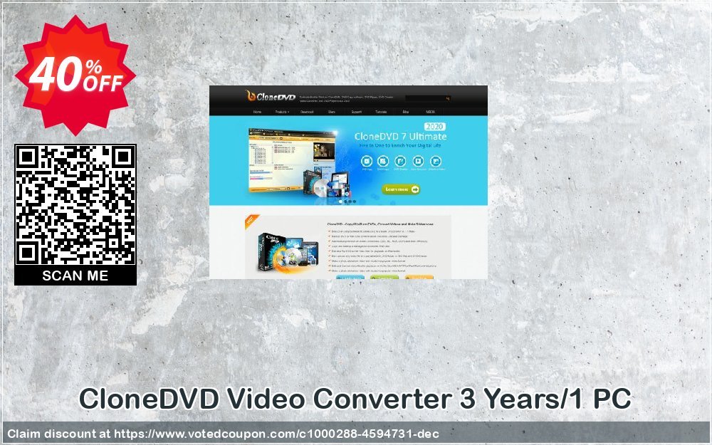 CloneDVD Video Converter 3 Years/1 PC Coupon Code Apr 2024, 40% OFF - VotedCoupon