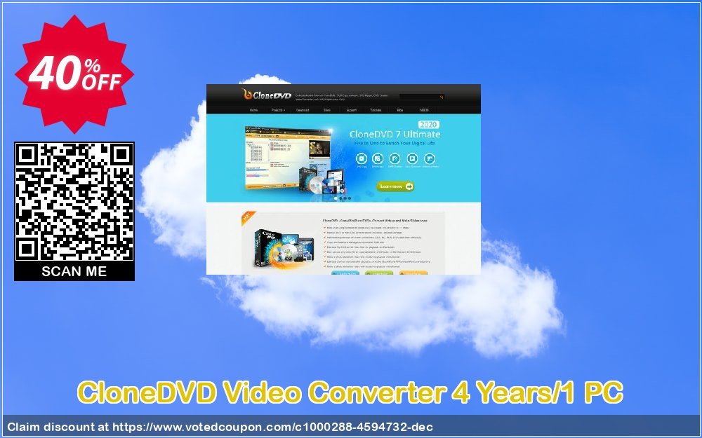 CloneDVD Video Converter 4 Years/1 PC Coupon Code May 2024, 40% OFF - VotedCoupon