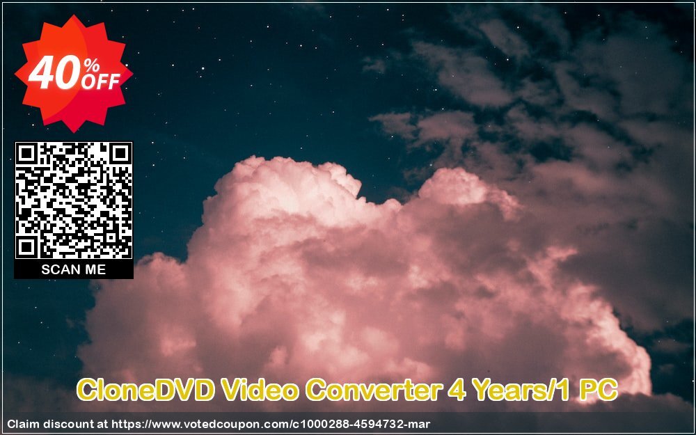 CloneDVD Video Converter 4 Years/1 PC Coupon, discount CloneDVD Video Converter 4 Years/1 PC imposing promotions code 2024. Promotion: imposing promotions code of CloneDVD Video Converter 4 Years/1 PC 2024