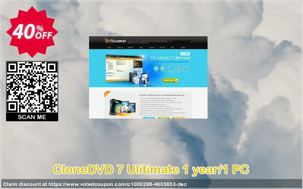 CloneDVD 7 Ulitimate Yearly/1 PC Coupon, discount CloneDVD 7 Ulitimate 1 year/1 PC amazing offer code 2023. Promotion: amazing offer code of CloneDVD 7 Ulitimate 1 year/1 PC 2023