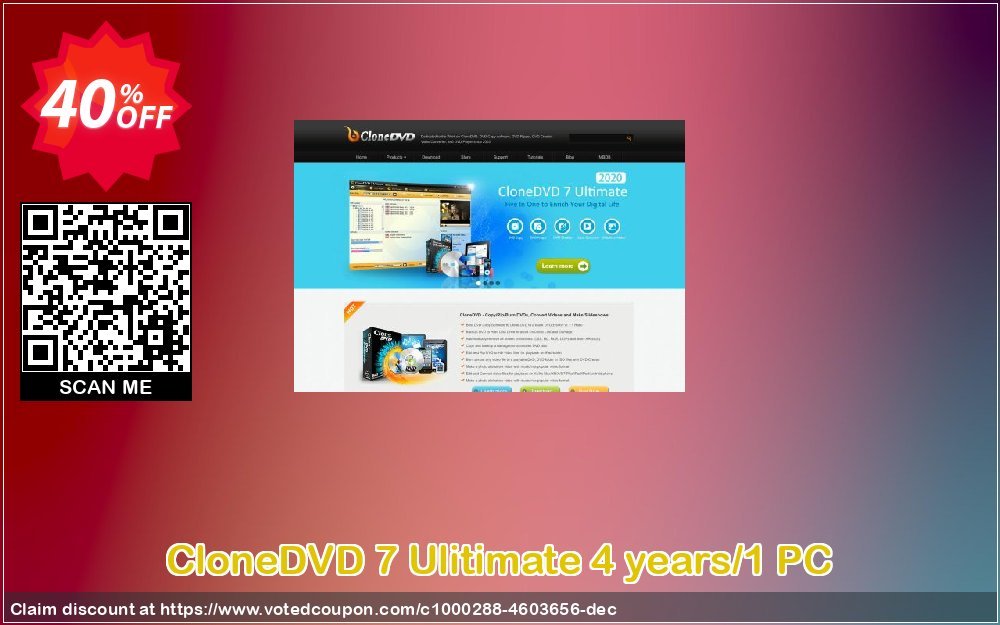CloneDVD 7 Ulitimate 4 years/1 PC Coupon, discount CloneDVD 7 Ulitimate 4 years/1 PC imposing discounts code 2023. Promotion: imposing discounts code of CloneDVD 7 Ulitimate 4 years/1 PC 2023