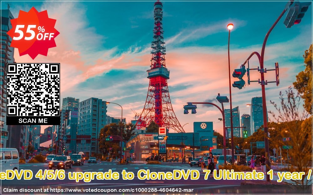 CloneDVD 4/5/6 upgrade to CloneDVD 7 Ultimate Yearly / 1 PC Coupon, discount CloneDVD 4/5/6 upgrade to CloneDVD 7 Ultimate 1 year / 1 PC amazing promo code 2024. Promotion: amazing promo code of CloneDVD 4/5/6 upgrade to CloneDVD 7 Ultimate 1 year / 1 PC 2024