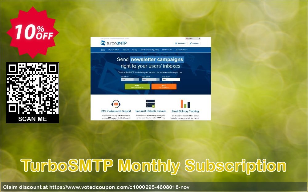 TurboSMTP Monthly Subscription Coupon, discount TurboSMTP Monthly Subscription hottest promotions code 2024. Promotion: hottest promotions code of TurboSMTP Monthly Subscription 2024