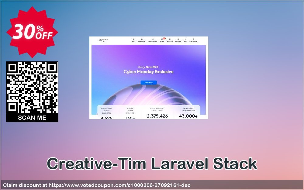 Creative-Tim Laravel Stack Coupon, discount Laravel Stack Wondrous deals code 2024. Promotion: Wondrous deals code of Laravel Stack 2024