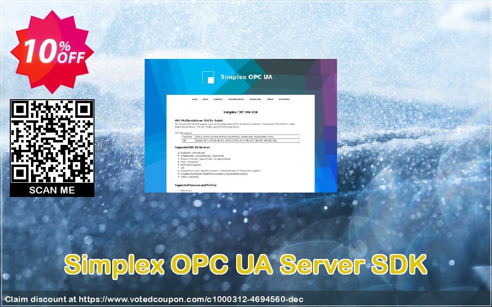 Simplex OPC UA Server SDK Coupon, discount Simplex OPC UA Server SDK wondrous sales code 2023. Promotion: wondrous sales code of Simplex OPC UA Server SDK 2023