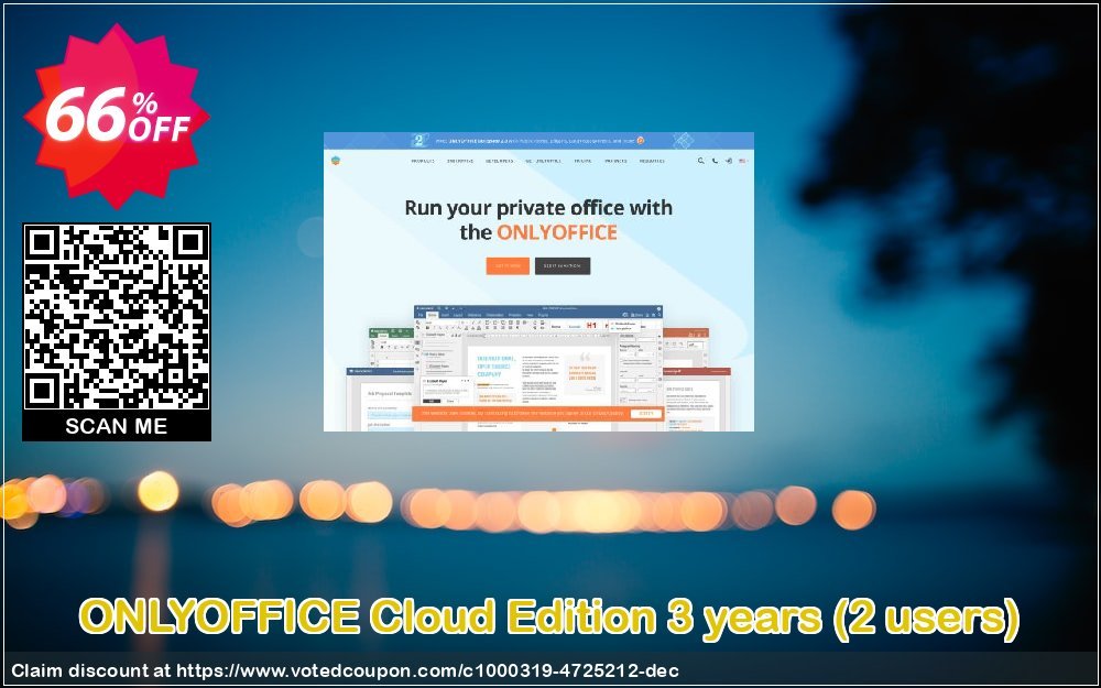 ONLYOFFICE Cloud Edition 3 years, 2 users  Coupon, discount 64% OFF ONLYOFFICE Cloud Edition 3 years (2 users), verified. Promotion: Stunning discount code of ONLYOFFICE Cloud Edition 3 years (2 users), tested & approved