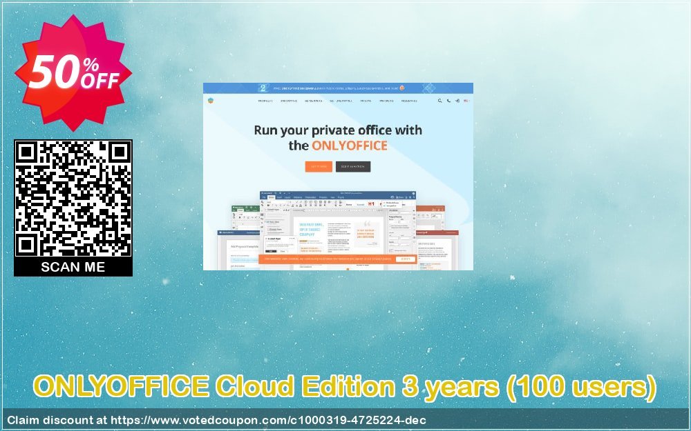 ONLYOFFICE Cloud Edition 3 years, 100 users  Coupon, discount 50% OFF ONLYOFFICE Cloud Edition 3 years (100 users), verified. Promotion: Stunning discount code of ONLYOFFICE Cloud Edition 3 years (100 users), tested & approved