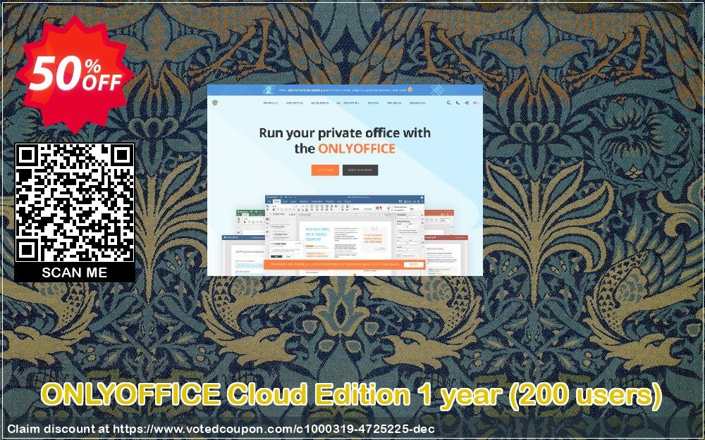 ONLYOFFICE Cloud Edition Yearly, 200 users  Coupon, discount 50% OFF ONLYOFFICE Cloud Edition 1 year (200 users), verified. Promotion: Stunning discount code of ONLYOFFICE Cloud Edition 1 year (200 users), tested & approved