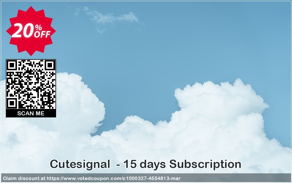 Cutesignal  - 15 days Subscription Coupon, discount Cutesignal  - 15 days Subscription amazing discount code 2024. Promotion: awful deals code of Cutesignal  - 15 days Subscription 2024