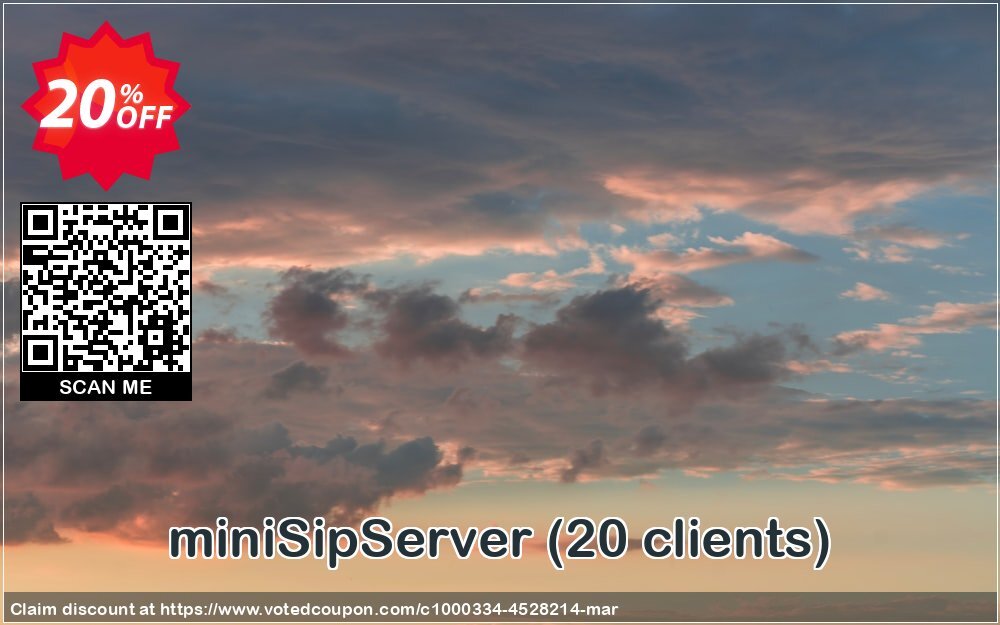 miniSipServer, 20 clients  Coupon, discount miniSipServer (20 clients) staggering discount code 2024. Promotion: staggering discount code of miniSipServer (20 clients) 2024