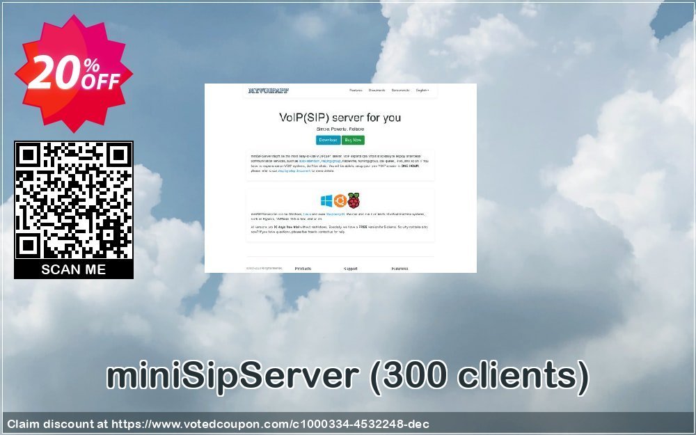 miniSipServer, 300 clients  Coupon, discount 20% OFF miniSipServer (300 clients), verified. Promotion: Best promo code of miniSipServer (300 clients), tested & approved