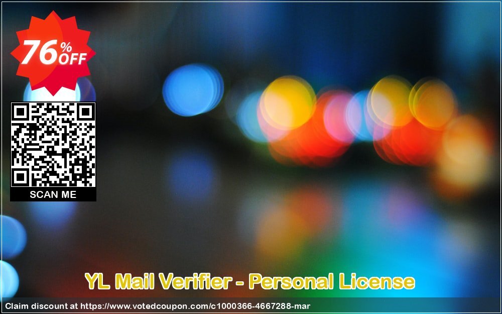 YL Mail Verifier - Personal Plan Coupon, discount YL Mail Verifier - Personal License big sales code 2024. Promotion: big sales code of YL Mail Verifier - Personal License 2024