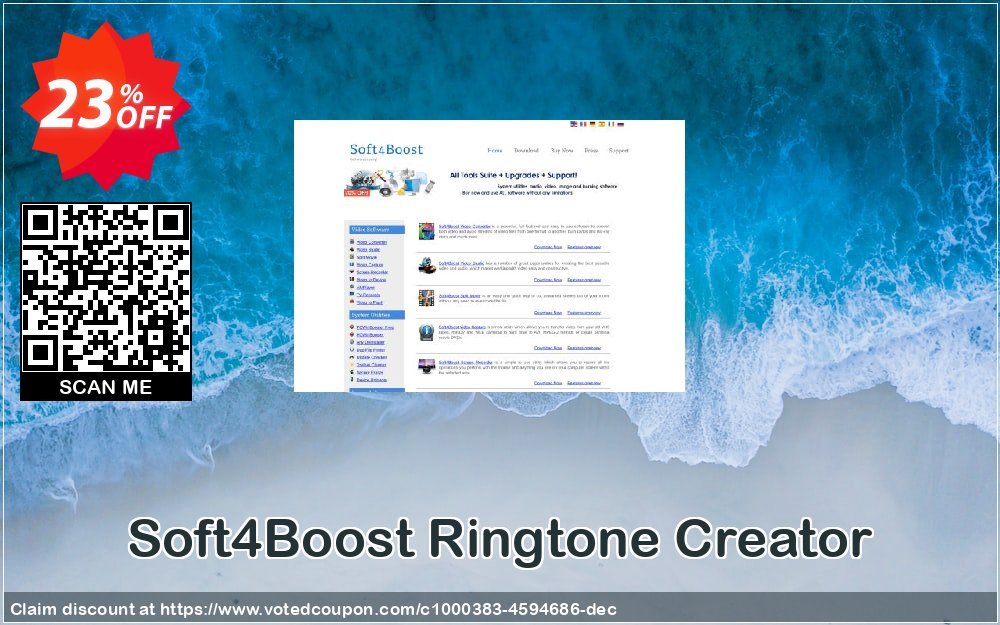 Soft4Boost Ringtone Creator Coupon, discount Soft4Boost Ringtone Creator stirring discount code 2023. Promotion: stirring discount code of Soft4Boost Ringtone Creator 2023