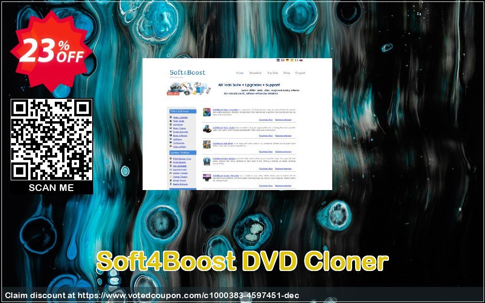 Soft4Boost DVD Cloner Coupon, discount Soft4Boost DVD Cloner excellent discount code 2023. Promotion: excellent discount code of Soft4Boost DVD Cloner 2023