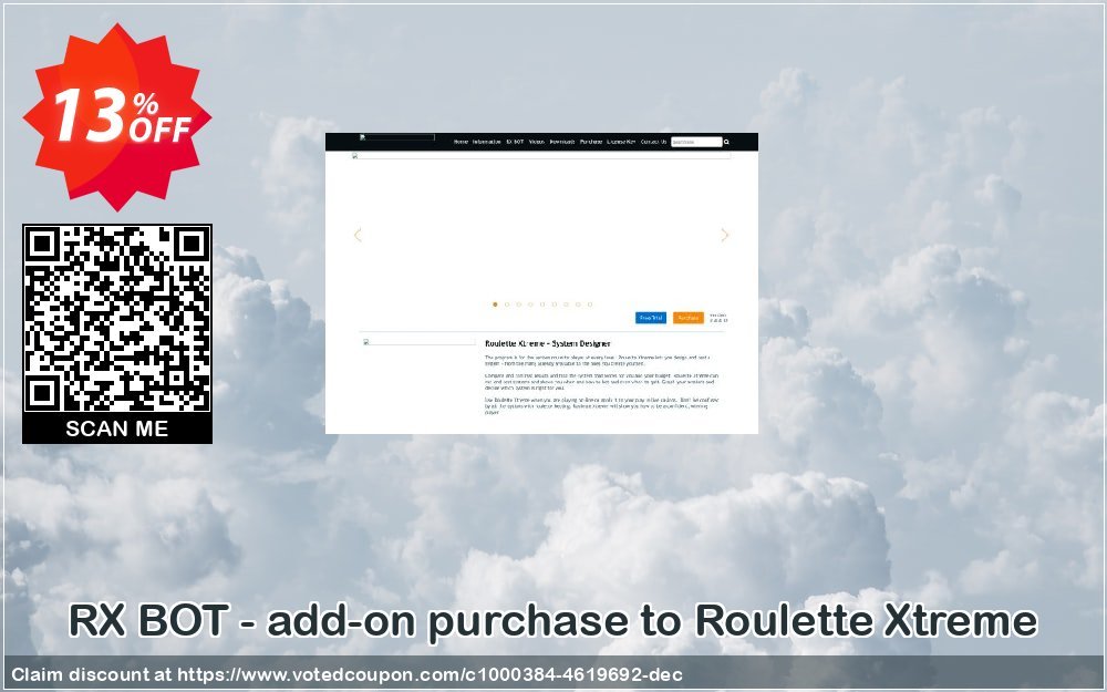 RX BOT - add-on purchase to Roulette Xtreme Coupon, discount RX BOT - add-on purchase to Roulette Xtreme dreaded promo code 2023. Promotion: dreaded promo code of RX BOT - add-on purchase to Roulette Xtreme 2023