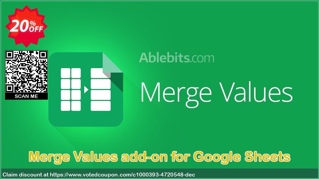 Merge Values add-on for Google Sheets Coupon, discount Merge Values add-on for Google Sheets, 12-month subscription marvelous discounts code 2024. Promotion: marvelous discounts code of Merge Values add-on for Google Sheets, 12-month subscription 2024