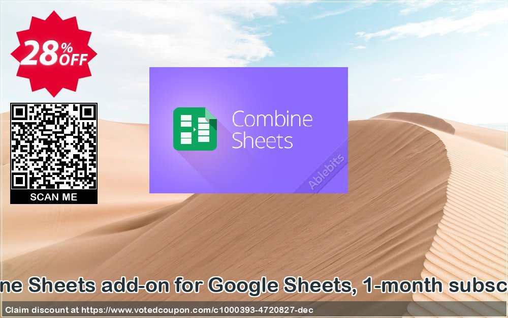 Combine Sheets add-on for Google Sheets, 1-month subscription Coupon, discount Combine Sheets add-on for Google Sheets, 1-month subscription awful promo code 2023. Promotion: awful promo code of Combine Sheets add-on for Google Sheets, 1-month subscription 2023