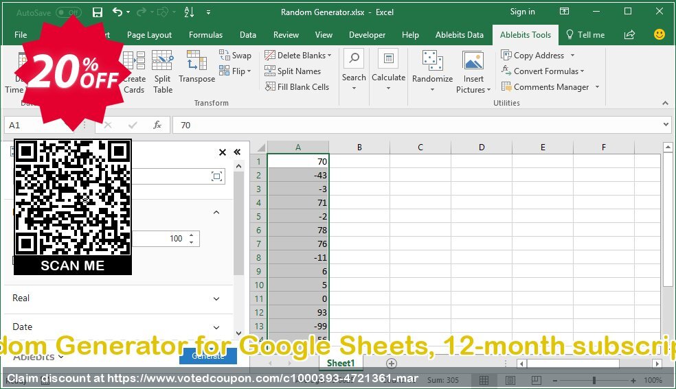 Random Generator for Google Sheets, 12-month subscription Coupon, discount Random Generator for Google Sheets, 12-month subscription hottest promotions code 2024. Promotion: hottest promotions code of Random Generator for Google Sheets, 12-month subscription 2024