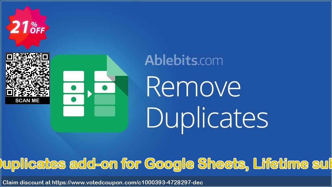 Remove Duplicates add-on for Google Sheets, Lifetime subscription Coupon, discount Remove Duplicates add-on for Google Sheets, Lifetime subscription dreaded discounts code 2024. Promotion: dreaded discounts code of Remove Duplicates add-on for Google Sheets, Lifetime subscription 2024