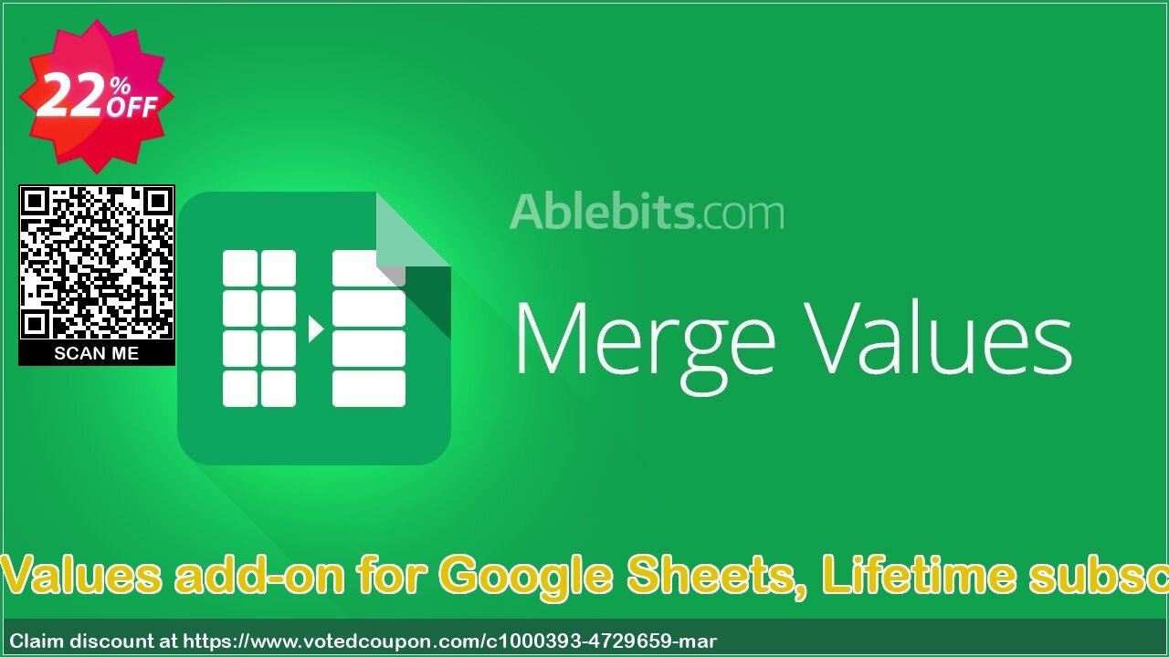 Merge Values add-on for Google Sheets, Lifetime subscription Coupon Code May 2024, 22% OFF - VotedCoupon