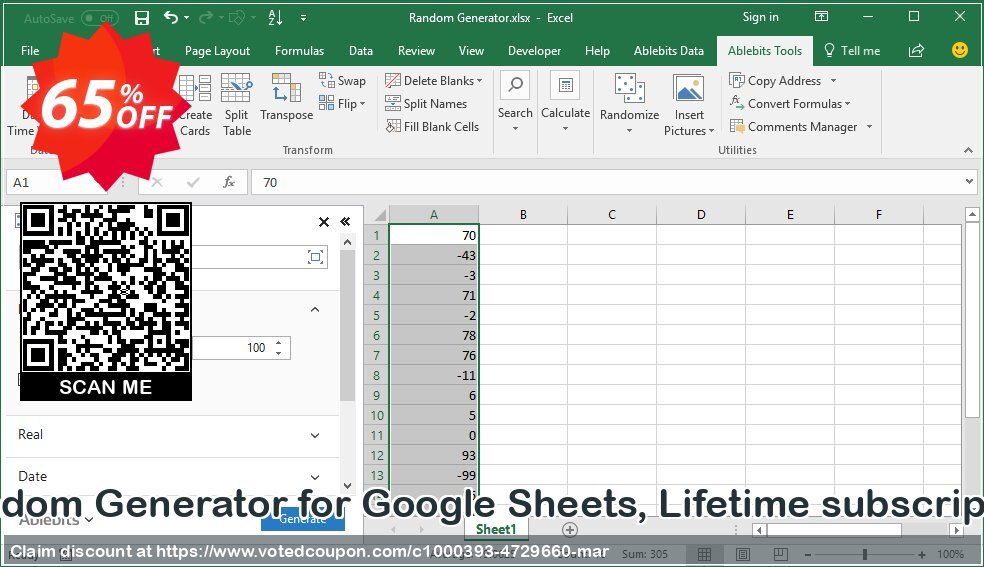 Random Generator for Google Sheets, Lifetime subscription Coupon, discount Random Generator for Google Sheets, Lifetime subscription amazing discount code 2024. Promotion: amazing discount code of Random Generator for Google Sheets, Lifetime subscription 2024