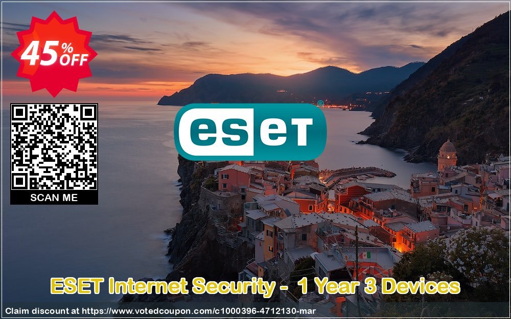 ESET Internet Security -  Yearly 3 Devices Coupon Code Apr 2024, 45% OFF - VotedCoupon